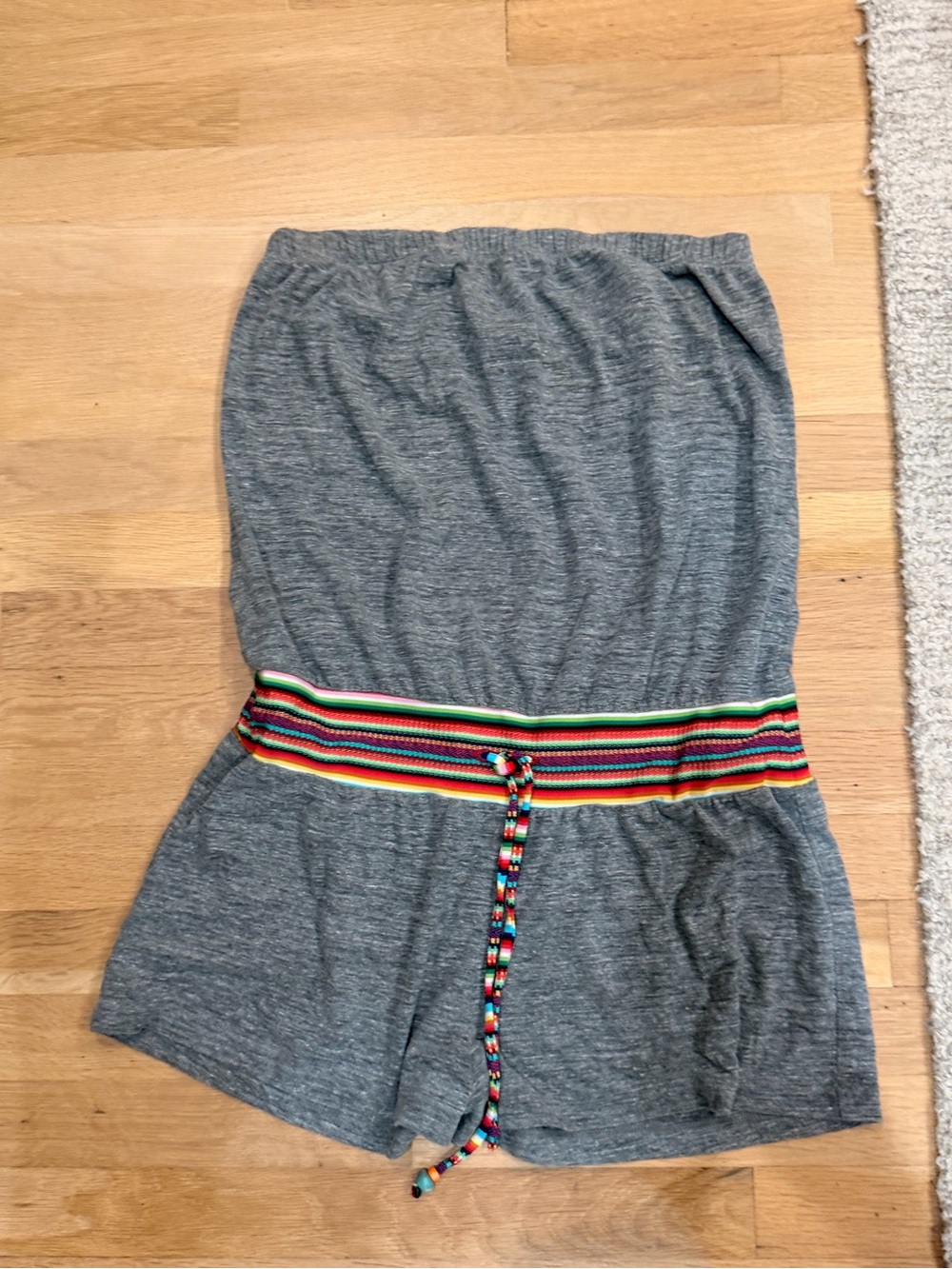Lucky Brand Gray Strapless Knit Coverup with Multicolor Waistband